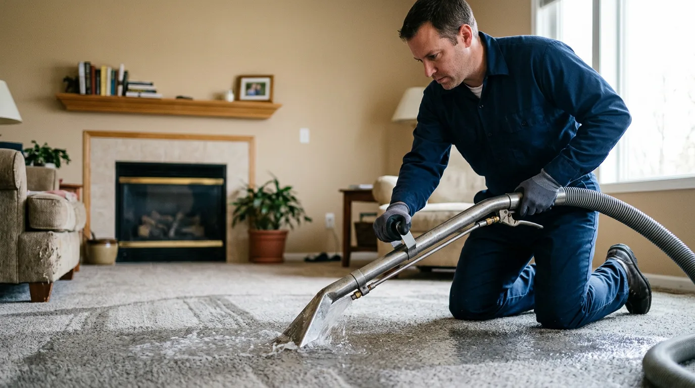 Water damage restoration technician working near Dixon, IL